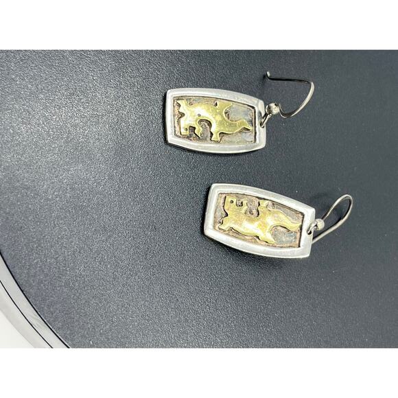 Far Fetched Vintage Southwestern Sterling Silver Two Tone Gecko Dangle Earrings - Picture 10 of 10